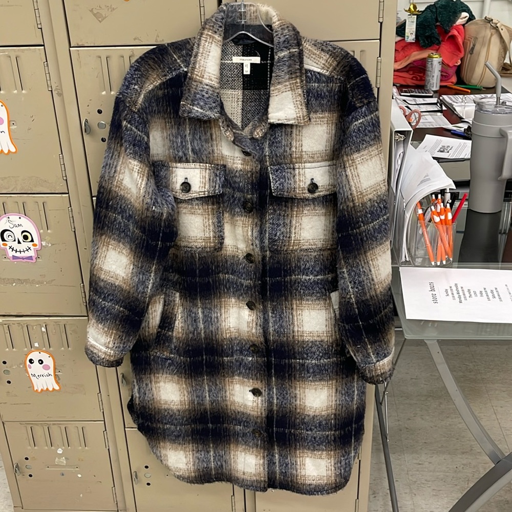 Maurices Navy Plaid Longline Shacket